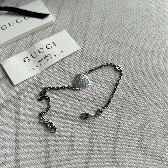 GUCCI INTERLOCKING G GG 925 SILVER HEART CHARM PENDANT ENAMEL BRACELET like new - Picture 4 of 16